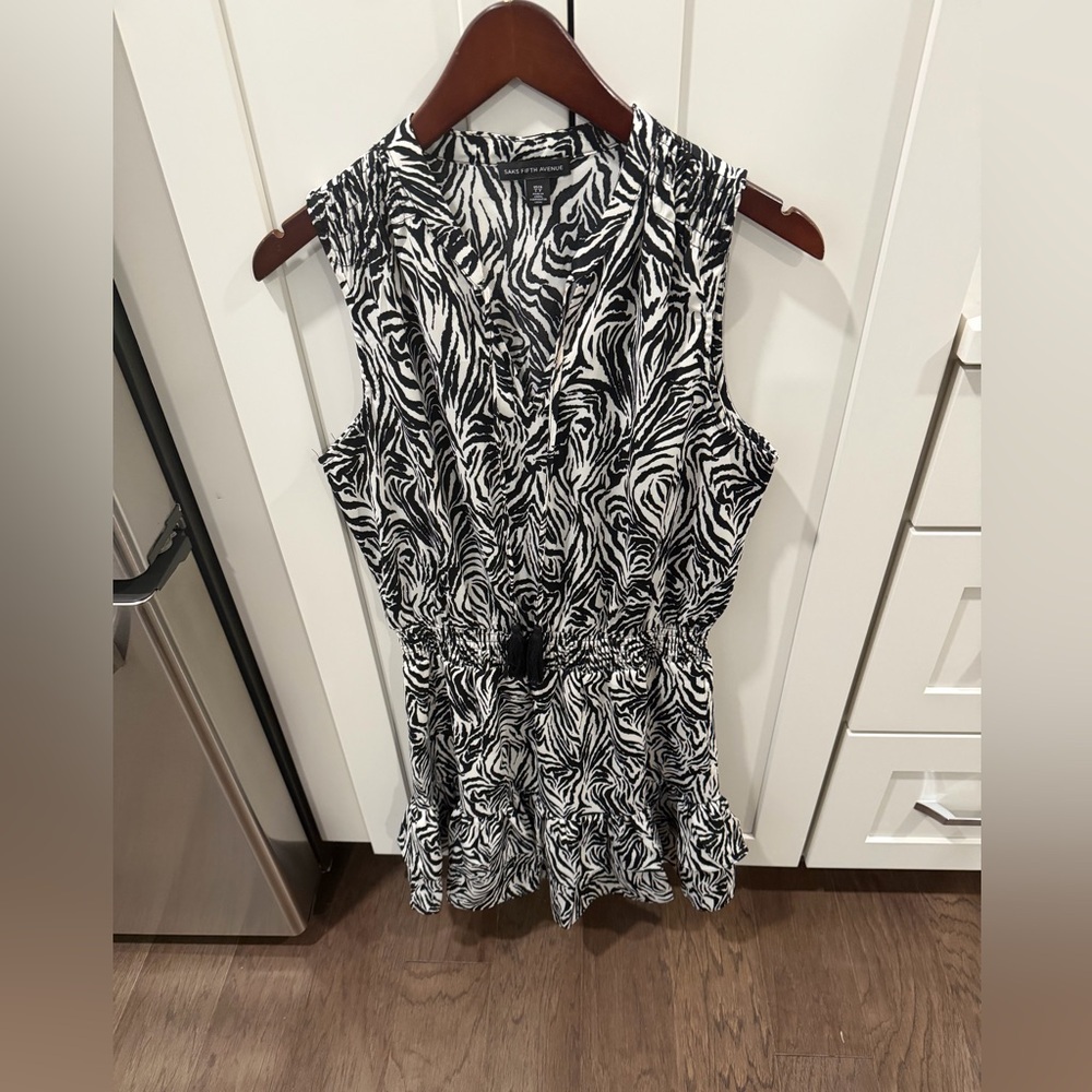 Saks Fifth Avenue Black and White Zebra Print Sleeveless Camisole with Peplum